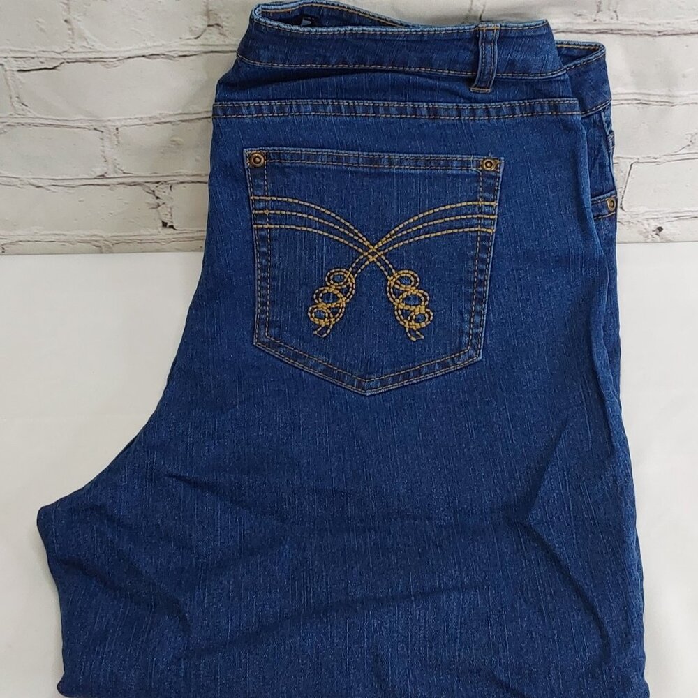 'ELLOS' BOOTCUT STONEWASH DENIM EMBROIDERED 5~POCKET JEANS SIZE 16 - Picture 4 of 16